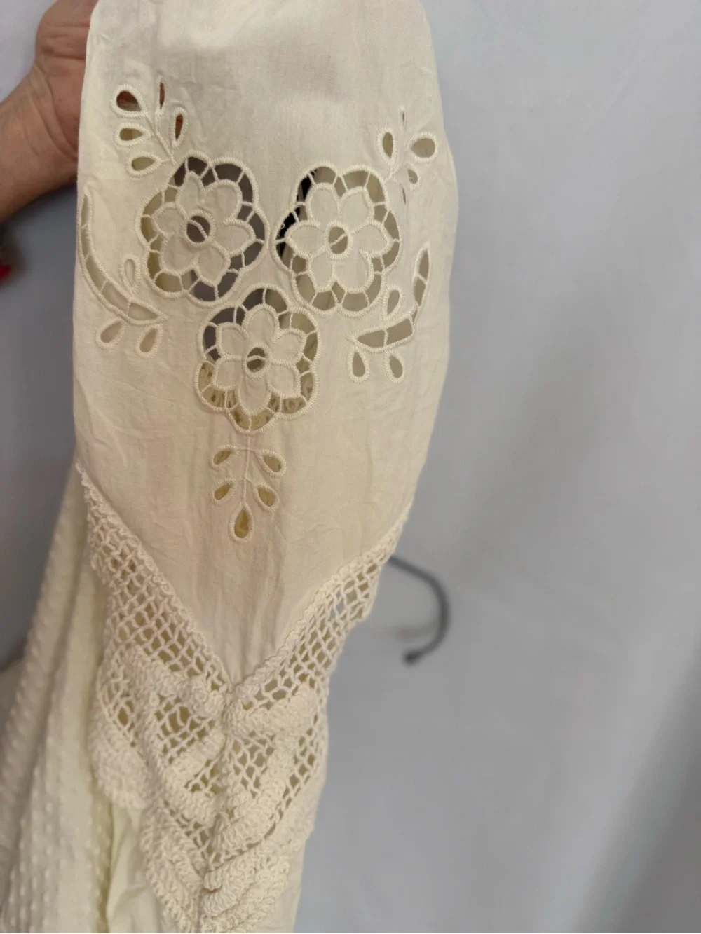 Free People Ivory Crochet Puff Sleeve Scoop Top